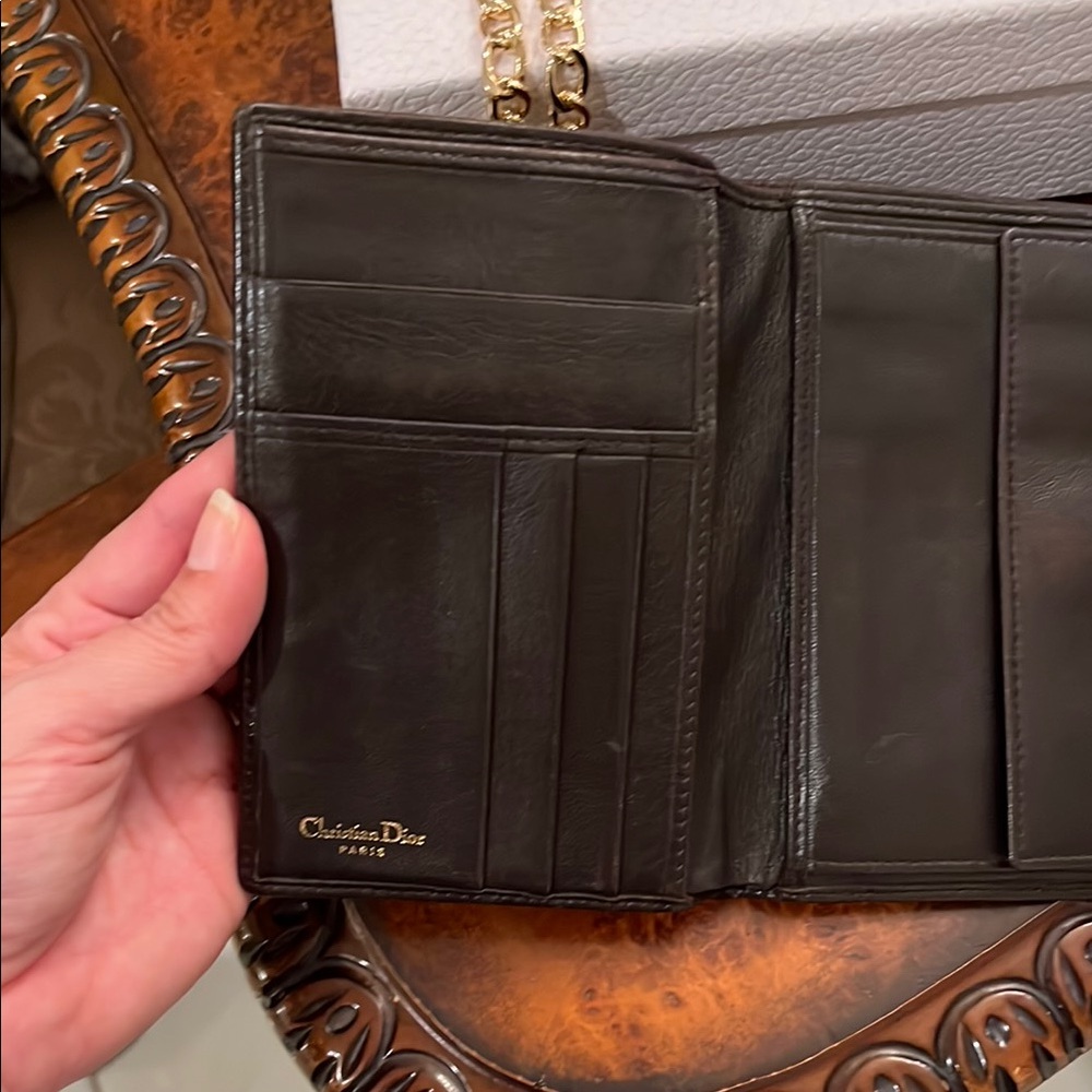 Dior Quilted leather Wallet Chocolate Brown with Gold chain crossbody - Picture 4 of 8